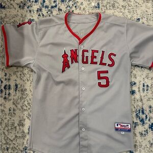 Majestic Gray and Red Angels Kids Jersey